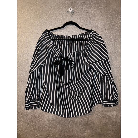 J Crew Preppy Academia Stripe  Off the Shoulder Bow Tie Long Sleeve Top - Picture 1 of 11
